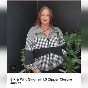 Black & white Gingham zipper closure jacket
